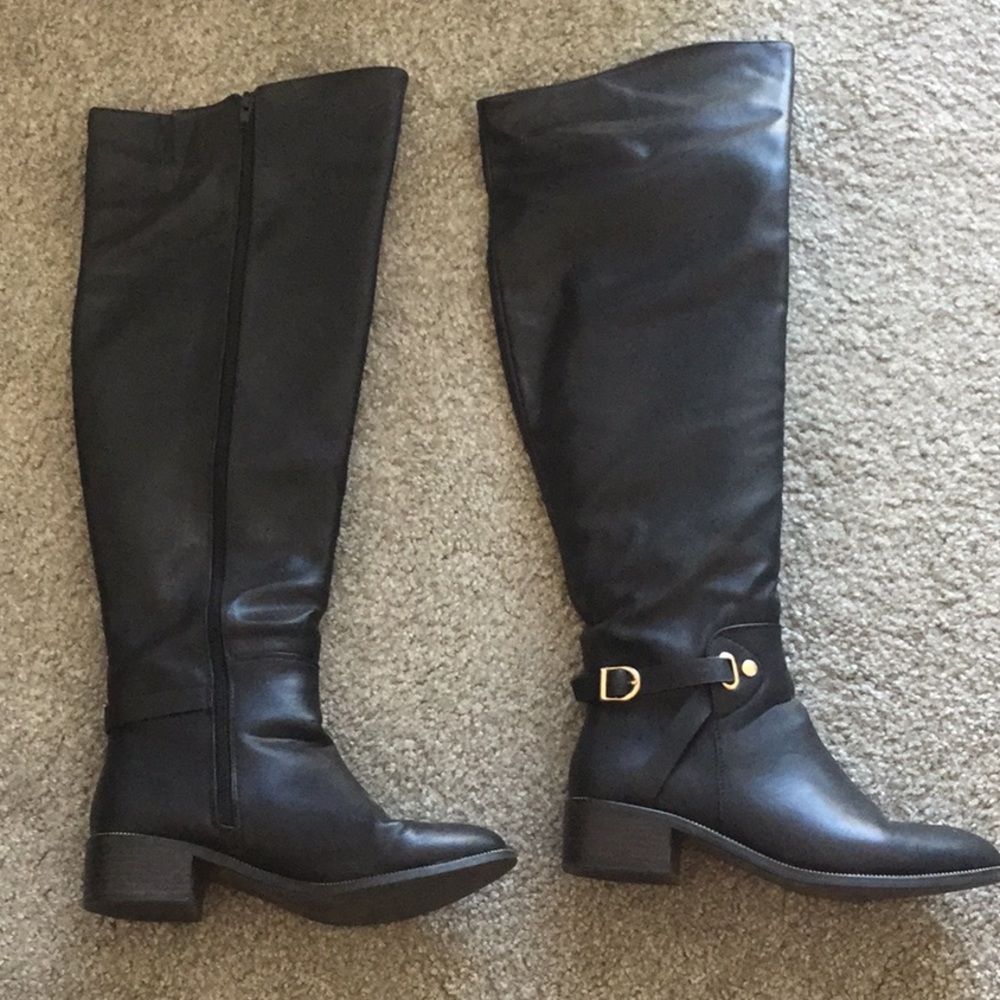 Over the knee black leather riding boots